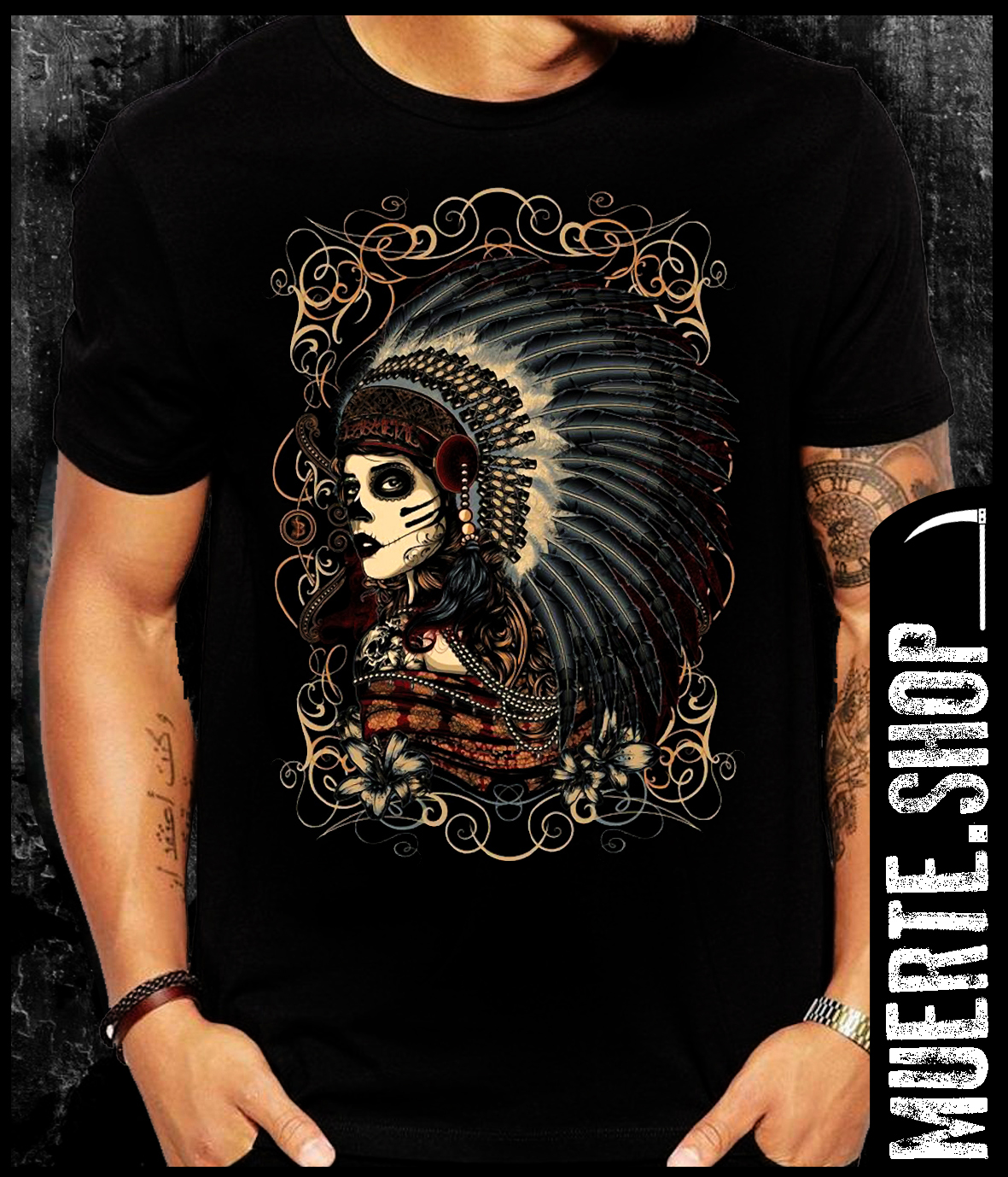 Черна тениска INDIAN SUGARSKULL